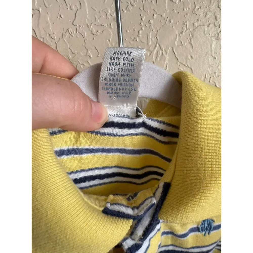 Ralph Lauren Yellow Blue Striped Baby Romper 6M Collared 100% Cotton